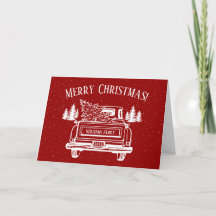 Vintage Red White Truck Feliz Natal Neve