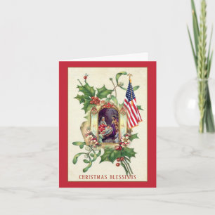 Cartão De Festividades Vintage religiosa da bandeira americana de Natal