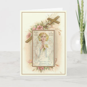 Cartão De Festividades Vintage Religious Angel Cross Blessed Easter