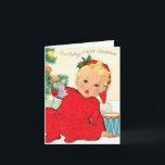 Cartão De Festividades Vintage Retro Baby's First Christmas<br><div class="desc">Vintage Retro Baby's first Christmas dobded Holiday Card (Cartão de Férias dobrado de Natal). Personalize isso com sua própria mensagem no dentro ou deixe-a vazio.</div>