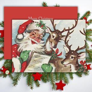 Cartão De Festividades Vintage Retro Caroling Papai noel & Reindet Christ