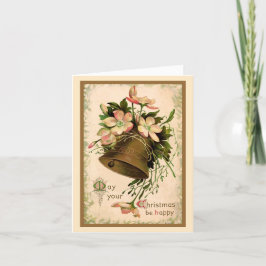 Cartão De Festividades Vintage Retro Christmas Bell and Roses