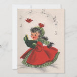 Cartão De Festividades Vintage Retro Christmas Caroling<br><div class="desc">Vintage Retro Natal Caroling Girl Holiday Card.</div>