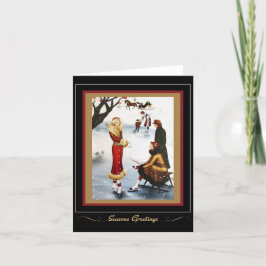 Cartão De Festividades Vintage Retro Christmas Ice Skating Card