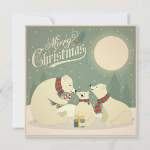 Cartão De Festividades Vintage Retro Christmas Polar Bear Family