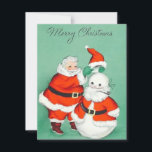 Cartão De Festividades Vintage Retro Christmas Snowman com Papais noeis<br><div class="desc">Vintage Retro Natal Snowman Com O Cartão De Feriado De Cena De Inverno Do Papai Noel.</div>
