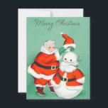 Cartão De Festividades Vintage Retro Christmas Snowman com Papais noeis<br><div class="desc">Vintage Retro Natal Snowman Com O Cartão De Feriado De Cena De Inverno Do Papai Noel.</div>