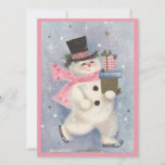 Cartão De Festividades Vintage Retro Christmas Snowman Com Presentes<br><div class="desc">Vintage Retrai O Homem De Neve De Natal Com Cartão De Férias De Presente.</div>