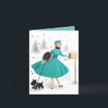 Cartão De Festividades Vintage Retro Christmas Woman com Scotty Dog<br><div class="desc">Vintage Retro Christmas Woman com Scotty Dog Holiday Card. Dentro deste cartão é vazio para que você possa personalizá-lo da forma que quiser e enviá-lo para a família e amigos para a temporada de festas.</div>