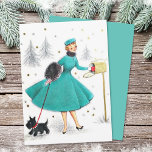 Cartão De Festividades Vintage Retro Christmas Woman Com Scotty Dog<br><div class="desc">Vintage Retro Christmas Woman Com Scotty Dog Holiday Card.</div>