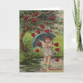 Cartão De Festividades Vintage Retro Cupid Heart Umbrella Valentine Card