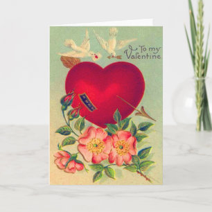 Cartão De Festividades Vintage Retro Doves Placa de Namorados do Coração