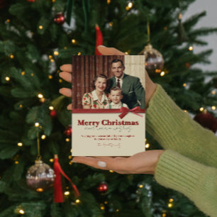 Cartão De Festividades Vintage Retro Family Photo Red Ribbon Natal