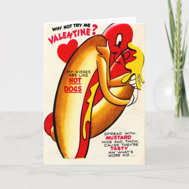 Cartão De Festividades Vintage Retro Hot Dog's Kissing Valentine Card (Frente)