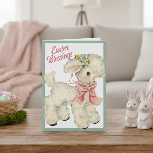 Cartão De Festividades Vintage Retro Lamb Cute Easter Blessings Custom