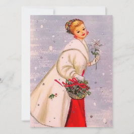 Cartão De Festividades Vintage Retro Natal Mulher com Cesta