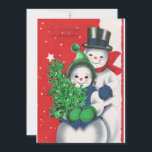 Cartão De Festividades Vintage Retro Natal Snowman Cena de inverno<br><div class="desc">Vintage Retro Natal Snowman - Cartão de Feriado de Cena de Inverno.</div>