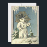 Cartão De Festividades Vintage Retro Natal Snowman Cena de inverno<br><div class="desc">Legal Vintage Retro Natal Snowman Cartão de Feriado de Cena de inverno.</div>