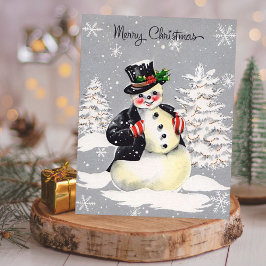 Cartão De Festividades Vintage Retro Natal Snowman Holid