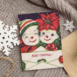 Cartão De Festividades Vintage Retro Snowman Casal Natal<br><div class="desc">Esta adorável carta de natais vintages apresenta um casal bonitinho de bonitinho de neve em chapéus e lenços festivos, segurando um envelope que diz 'Feliz Natal'. O dentro de sentimento no cartão diz: "Que sua temporada de festas seja cheia de amor e alegria. Feliz Natal!" e pode ser mudado ou...</div>