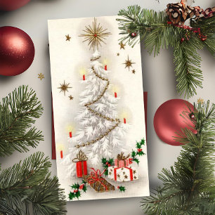 Cartão De Festividades Vintage Retro White e Dourada Árvore de Natal Pers