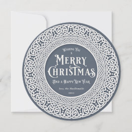 Cartão De Festividades Vintage Round Blue + Off White Celtic