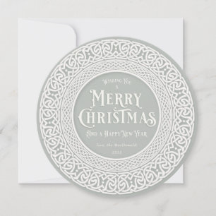 Cartão De Festividades Vintage Round GrayGreen + Off White Celtic