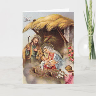 Cartão De Festividades Vintage Ruas Religiosas. Joseph Virgin Mary Jesus 