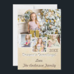 Cartão De Festividades Vintage Rustic Simple Dourado Collage Photo<br><div class="desc">Personalize com quatro fotos e sua própria saudação! Uma foto grande,  três pequena. Projetado com uma tela de fundo de papel vintage simples e limpa. Mostrado aqui com "Saudações da Época" mas pode ser mudado para Feliz Natal,  Feliz Feriados,  ou qualquer outra coisa.</div>