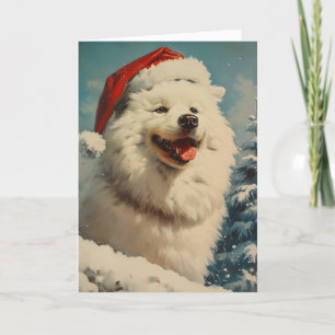 Cartão De Festividades Vintage samoyed personalizado Natal
