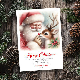 Cartão De Festividades Vintage Santa And Rudolph Joyful Christmas Greetin