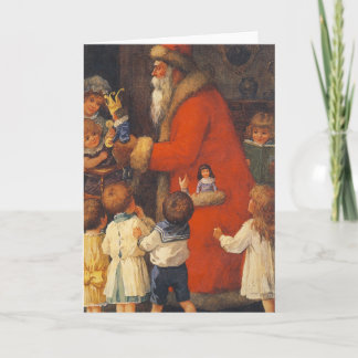 Cartão De Festividades Vintage Santa Children & Toys Christmas Card