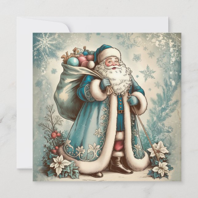 Cartão De Festividades Vintage Santa Christmas Greeting Card (Frente)
