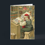 Cartão De Festividades Vintage Santa Christmas List Note Card<br><div class="desc">Vintage / Retro / Victorian Christmas note card.  Santa checking his Christmas list!</div>