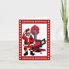 Cartão De Festividades Vintage Santa Claus e uma Central de Carvão Burner
