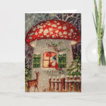 Cartão De Festividades Vintage Santa Claus Gnomo Em Mushroom House<br><div class="desc">Vintage Papai Noel Gnomo Em Um Cartão De Cogumelo.</div>