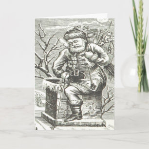 Cartão De Festividades Vintage Santa Claus Goes Down Chimney Christmas