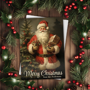 Cartão De Festividades Vintage Santa Claus Personaliza o Natal