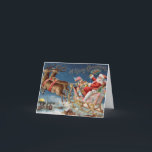 Cartão De Festividades Vintage Santa Claus Sleigh Com Feliz De Reindeer<br><div class="desc">Um cartão de Natal religioso antigo Papai Noel com suas renas e trenó. Uma cena retrógrada vintage de neve e Cartões de natal antiquados do próprio Claus enquanto ele voa na véspera de Natal. Para que cartões de natal de Natal deem a sua família e amigos um feliz Natal com...</div>