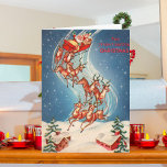 Cartão De Festividades Vintage Santa Claus Sleigh e Reindeer Voando<br><div class="desc">Esta vintage Santa Claus e Rena Voadora é o mais legal cartão clássico. Aproveite um toque do passado com este design clássico.</div>