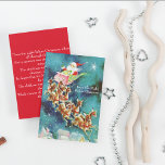 Cartão De Festividades Vintage Santa Claus Voando Reindeer Sobre Casas<br><div class="desc">Quando vejo este velho cartão de Natal,  penso no poema "Twas the Night Antes do Natal". Pense naquele momento mágico em que você estava esperando pela chegada da Rua. Mande estas imagens de Natal do passado,  faça-as novas de novo. Edite facilmente as palavras para ajustado de sua própria personalidade.</div>