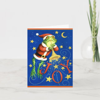 Cartão De Festividades Vintage santa frog with trumpet greeting card