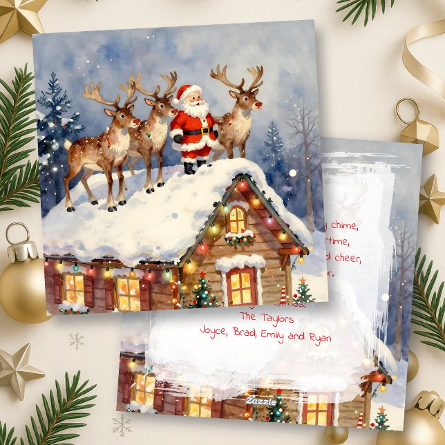 Cartão De Festividades Vintage Santa & Reindeer Personalized Christmas (Criador carregado)