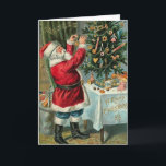 Cartão De Festividades Vintage Santa Trimming Tree Christmas Card<br><div class="desc">Vintage / Retro / Victorian Santa Christmas card.  Santa trimming the Christmas tree!  Santa decorating the Christmas tree!  A Merry Christmas!</div>