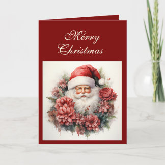 Cartão De Festividades Vintage Santa & Wreath Christmas Card