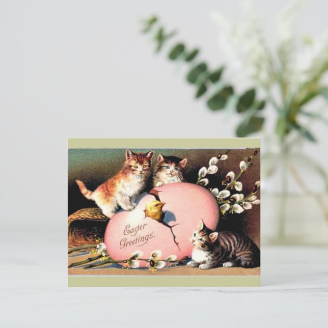 Cartão De Festividades Vintage - Saudações Páscoas (Em pé/Frente)