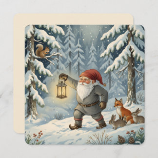 Cartão De Festividades Vintage Scandinavian Tomte in Snowy Forest