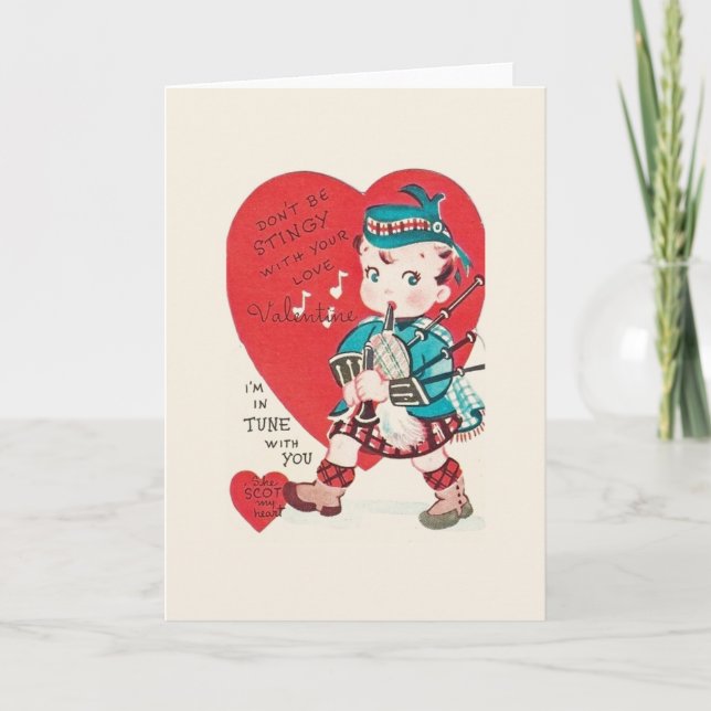 Cartão De Festividades Vintage Scottish Bagpiper Valentine (Frente)