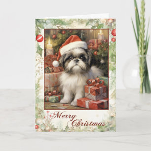 Cartão De Festividades Vintage Shih Tzu Christmas