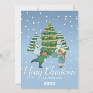 Cartão De Festividades Vintage Simple Snow Natal - Script